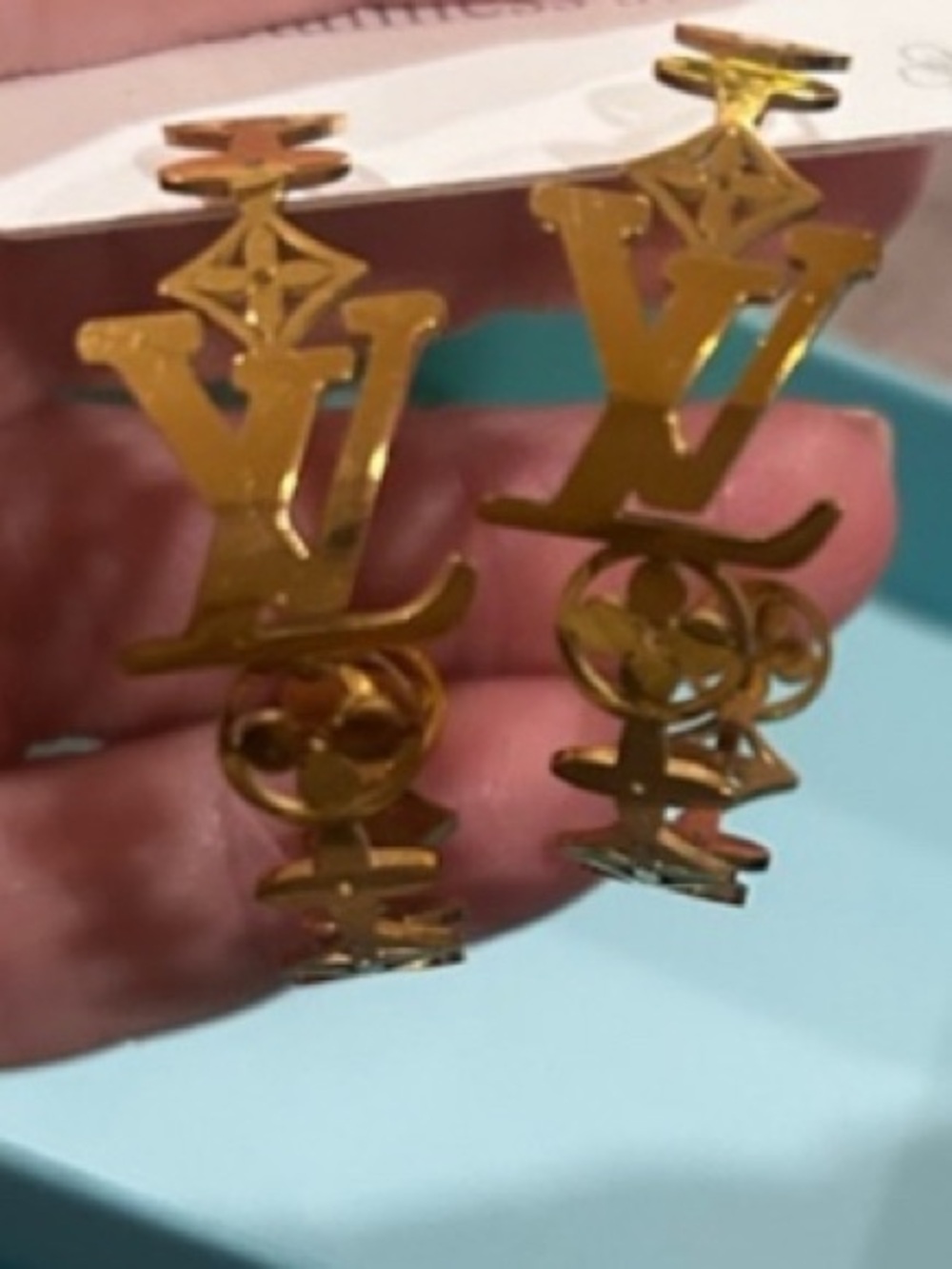 NEW! Louis Vuitton Inspired Gold Tone Logo Hoop Earrings - Gold Stainless Steel